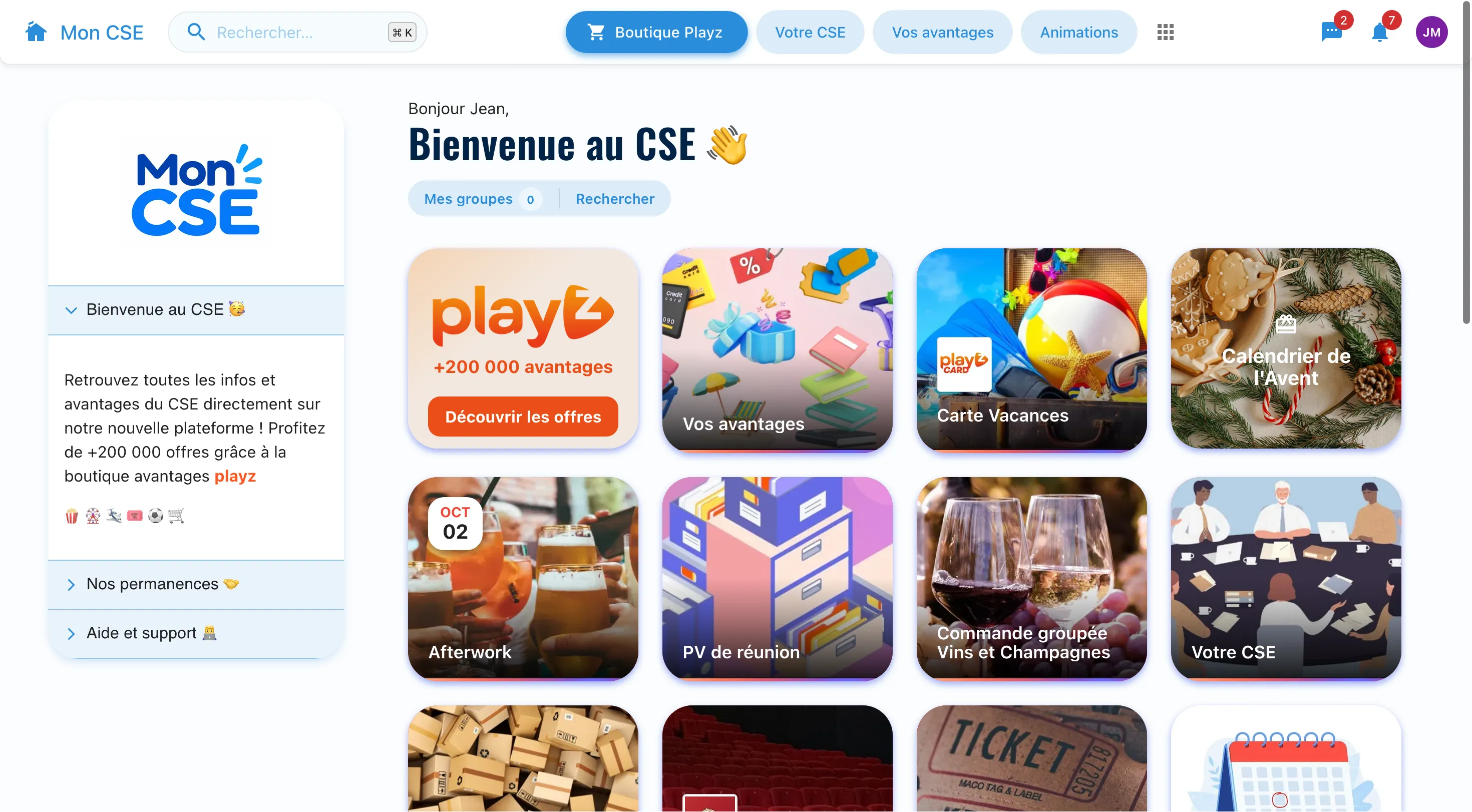 Le portail d'un CSE ouvert sur sa page d'accueil