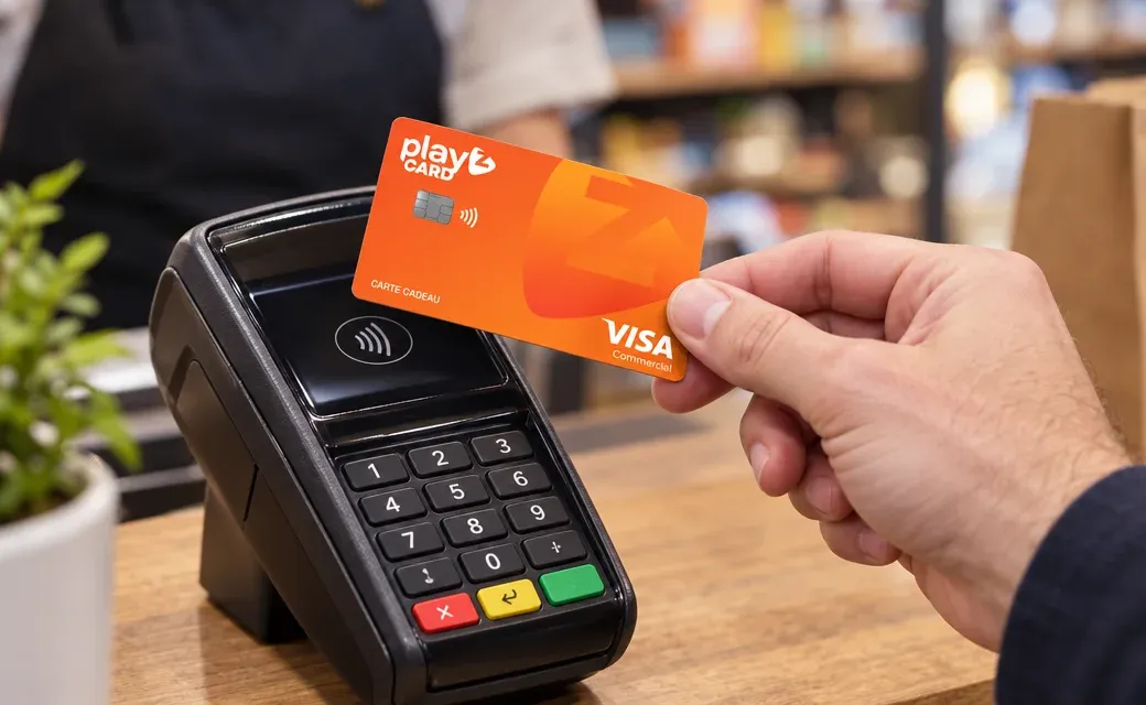 Une carte Playz présentée à un terminal de paiement