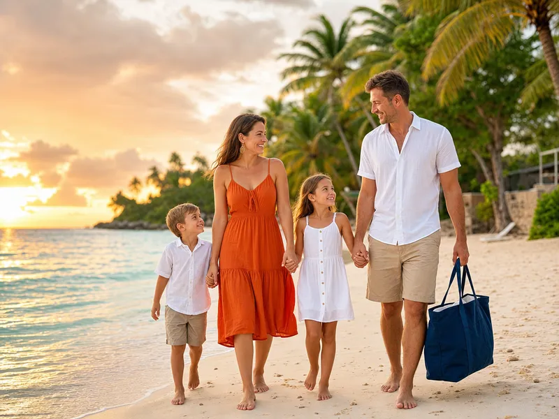 Une famille sur une plage au soleil